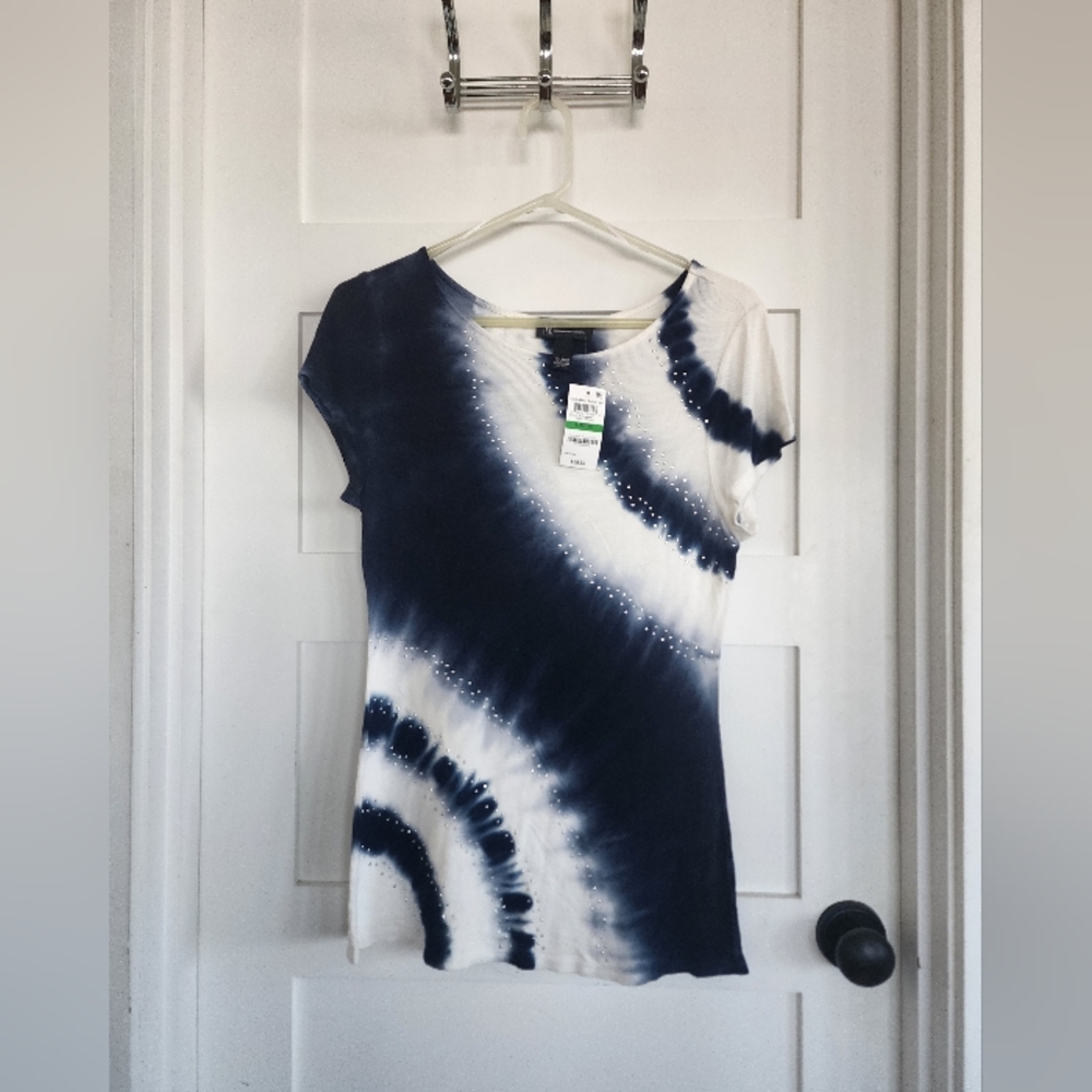 INC International Concepts Blue and White Cap Sleeve Tee